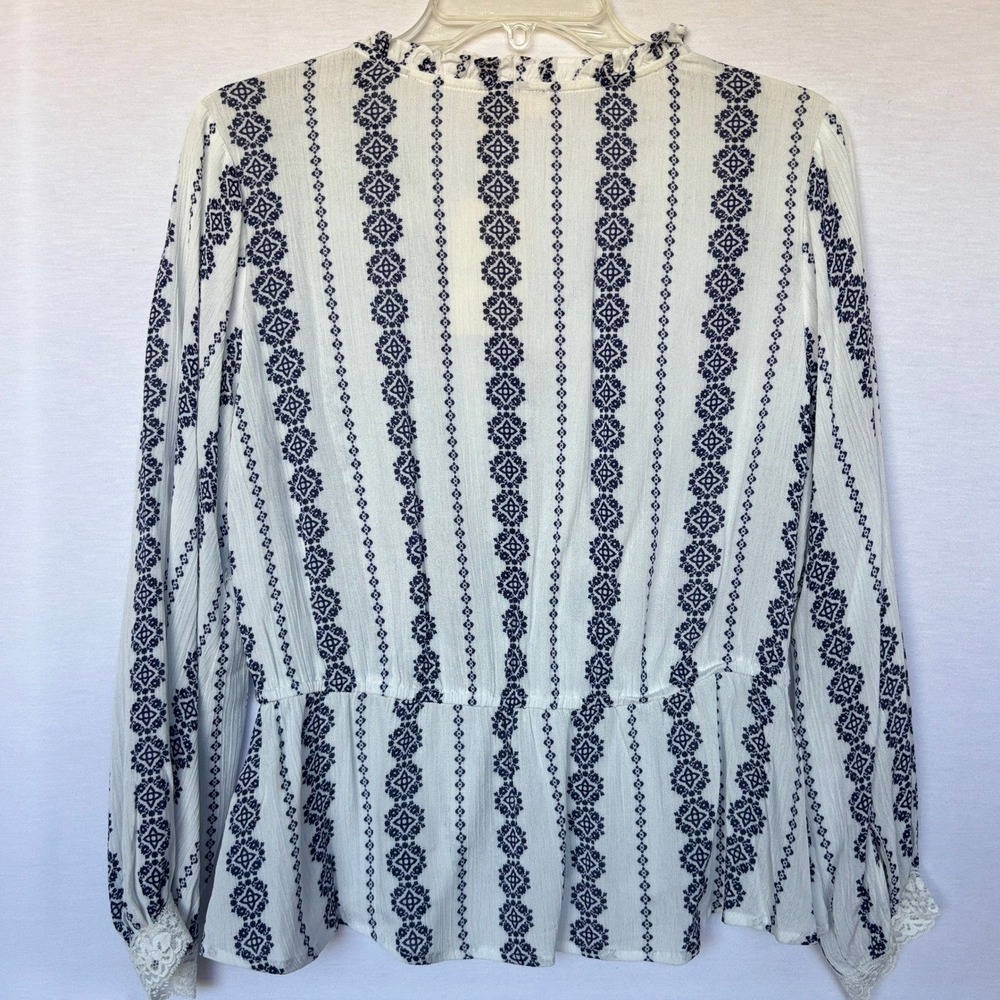 Hem & Thread Peplum Top Womens Small Lace Geometric Stripes Boho Long Sleeve - Picture 4 of 9